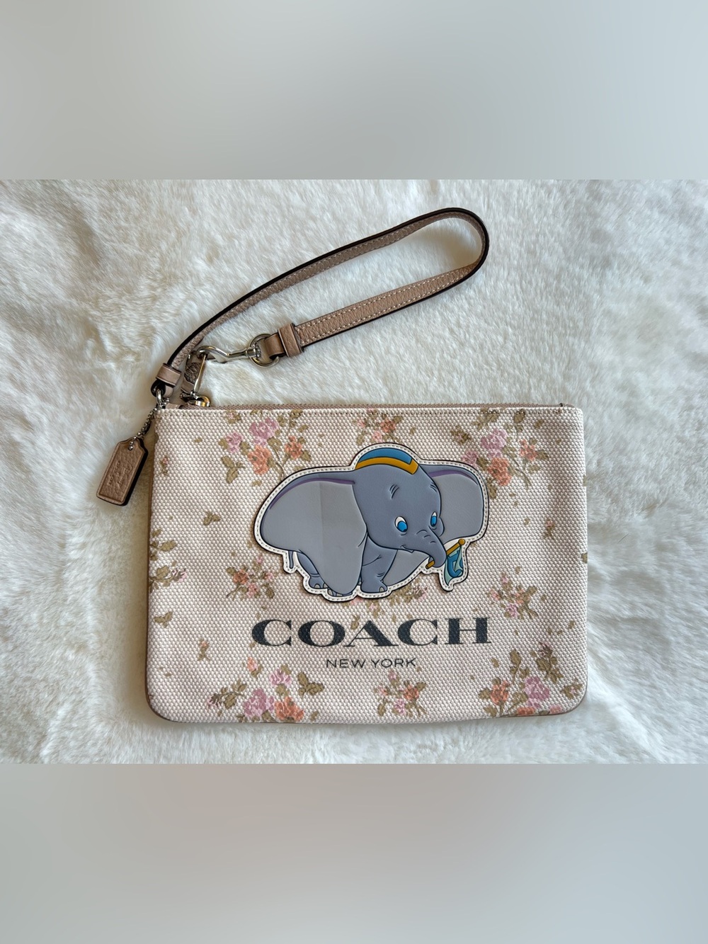 Coach Kids Dumbo Floral Wristlet in Beige, Pink & Gray